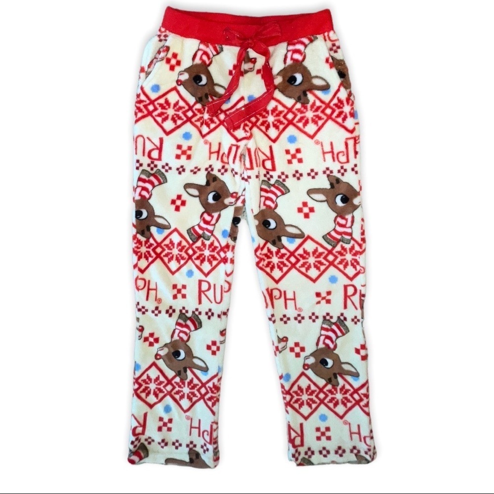 Rudolph the Red-Nosed Reindeer Holiday Super Soft Plush Cream Pajama Pants